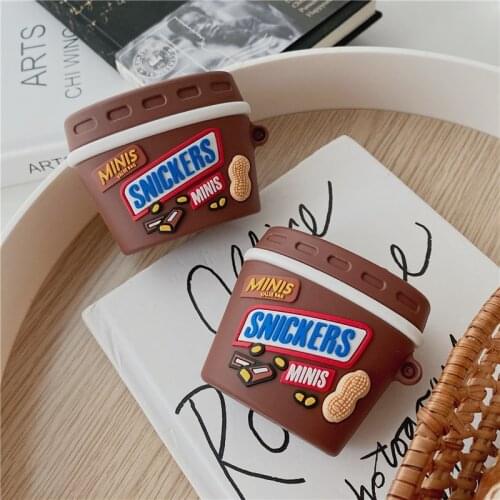 For AirPods Pro Case Bluetooth Earphone Case for Apple Airpods 2 Funny 3d SNICKERS Chocolate Protective Cover with Hook