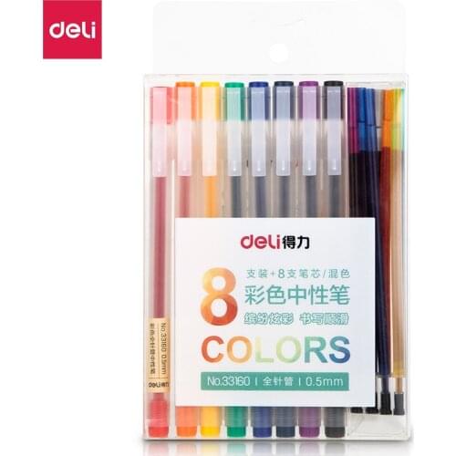 Deli 8pc/Lot Kawaii Gel Pen Set 0.5MM Color Ink Quick Drying Pучки Cap Neutral Pens Journal Office Student Stationery Supplies