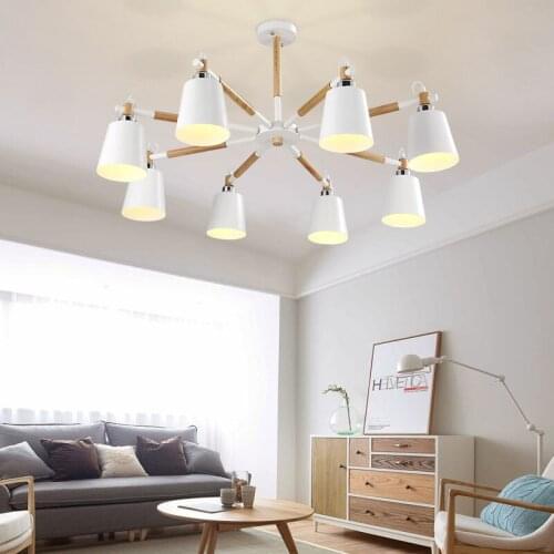 Nordic style Wood Chandelier For Living Room Lustres Para Sala De Jantar Home Lamp Iron Lampshade LED Chandelier Lighting 083