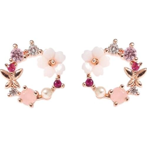 Hot Sale 2021 New Fashion Simulated Pendient Flowers Leaf Feather silver Stud Earrings For Women Wedding Jewelry