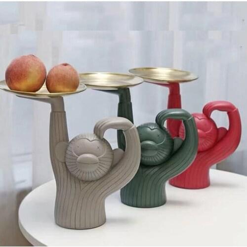 [HHT] Nordic Style Monkey Tray Sculpture Creative Fruit Plate Storage Plate Coffee Table Furnishings Home Decoration Crafts