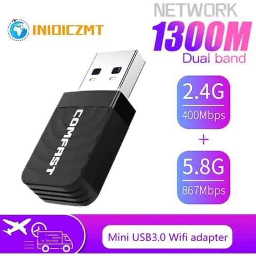 INIOICZMT 1300Mbps Mini USB3.0 Wifi adapter Wifi network card dual frequency 5.8G/2.4GHz wireless AC USB adapter suitable for PC