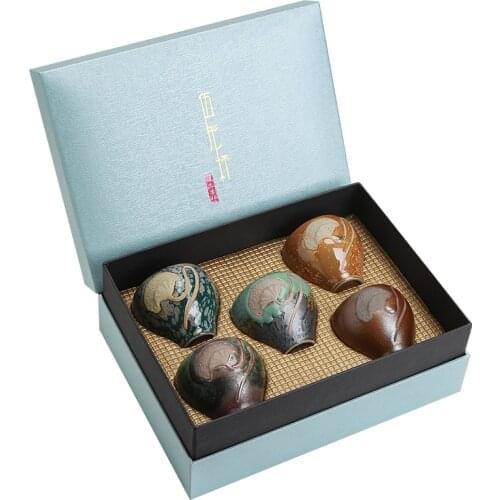 Stoneware Five Elements Cup Ceramic Kung Fu Tea Cup Kiln Baked Relief Lotus Seedpod Teacup Cup Master Cup Readily Gift Teacups