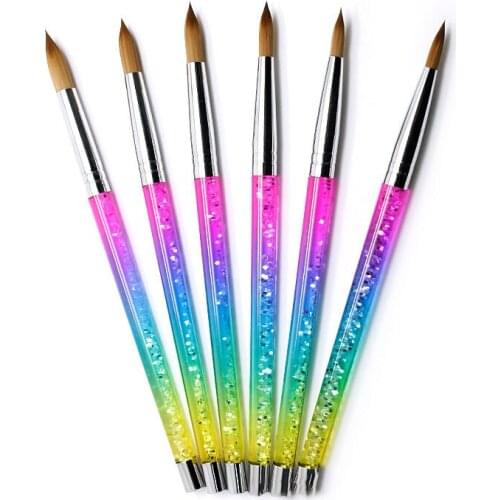 Kolinsky Sable Hair Brush Acrylic Nail Brush UV Gel Carving Pen Manicure Powder Pedicure Brush Liquid Glitter Handle Drawing Pen