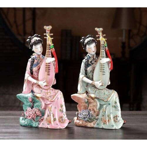 Chinese Classical Ladies Character Ceramic Ornaments Home Livingroom Statue Decoration Accessories Office Table Figurines Crafts