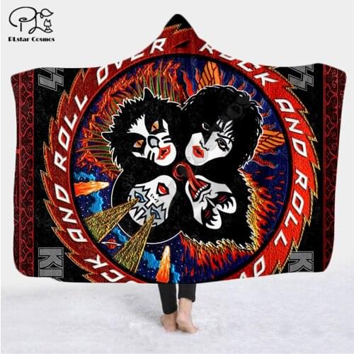Classic Kiss 3D printed Hooded Blanket Adult child Sherpa Fleece Wearable Blanket Halloween Warm Decoration Style-6