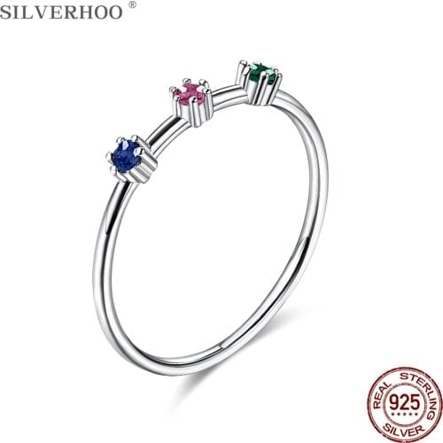 SILVERHOO Sterling Silver S925 Rings Three Color Cubic Zirconia Ring For Women Fine Silver Jewelry Engagement Wedding Girl Gift