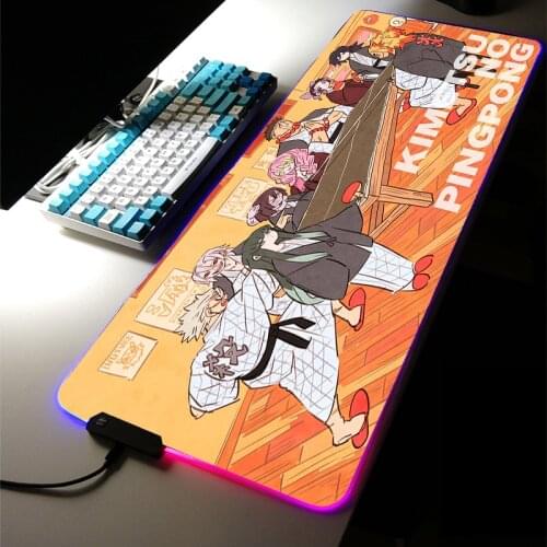 Anime Demon Slayer RGB LED Light Gaming Accessories Kimetsu No Yaiba Cute MousePad Large Keyboard Non-Slip Game Desk Mat for LOL
