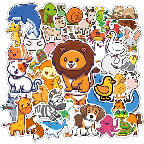Cute Cartoon Animals Cats Dogs Stickers Summer VSCO Anime Sticker Flower Neon Decal on Kids Laptop Guitar Bicycle Waterproof