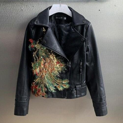 Fashion Womens Leather Jacket 2021 New Lady Coat Female Jackets Embroidered Short Slim Trend Black