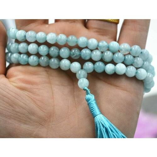 Prayer Beads 6mm Buddhist Natural Aquamarine Mala Bracelet Necklace