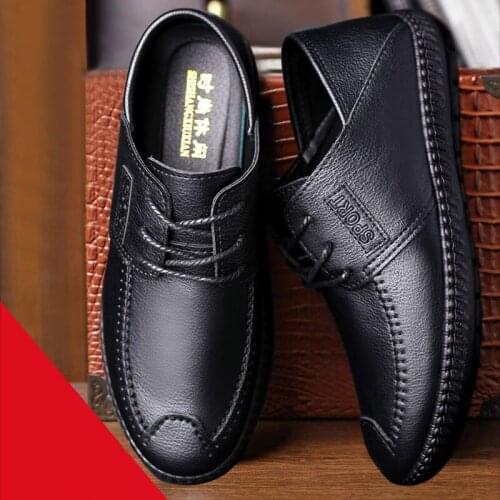 Four Seasons Business Mens Work Leather Shoes Mens Breathable Leather Casual Shoes Non-slip Male Driving Flat Shoes