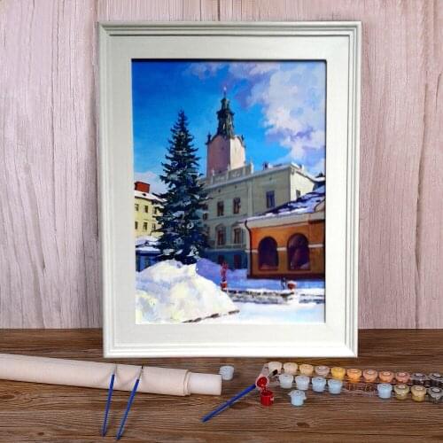 Landscape Winter In Lviv Painting By Numbers Kit Oil Paints 50*70 Oil Painting Loft Wall Picture Children Handiwork Drawing