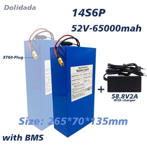 New 18650 52V65000mah 14s6p Lithium Battery Pack Electric Bike Battery 2000W Lithium Scooter Battery Pack with BMS with charger