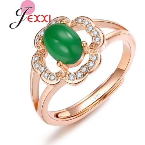 New Fashion Charming High Quality Green Stone Rosae Gold Finger Rings for Women Luxury Jewelry Factory Direct-Selling