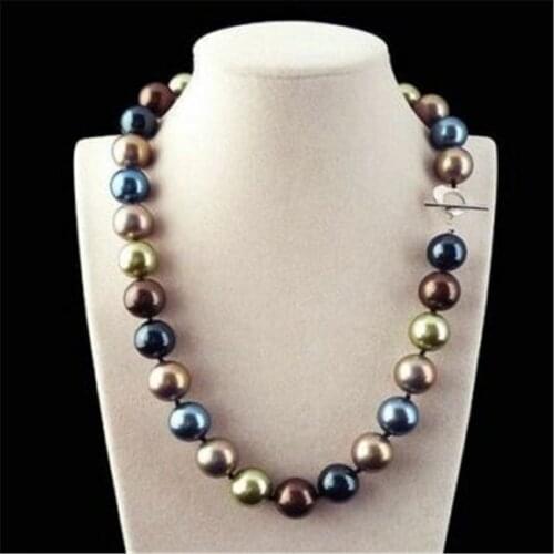 Huge 12mm Multicolor Round South Sea Shell Pearl Necklace 18'' Cultured Real Aurora Chic Accessories Hang Diy Wedding