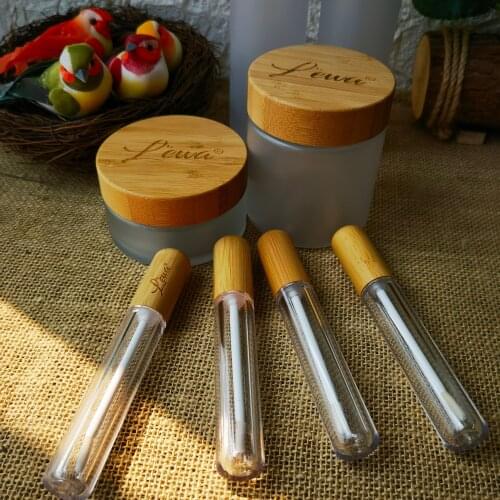 Wholesale 5ml Empty Plastic PET Lip Gloss Tube With Bamboo Lid DIY Tool Cylindrical Lip Gloss Tube Container Packaging
