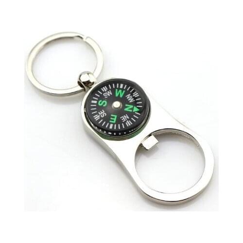 Outdoor Compass Bottle Opener with Metal Key Ring Chain Keyring Keychain Metal Wine Beer Bottle Openers Bar Tool as Gifts