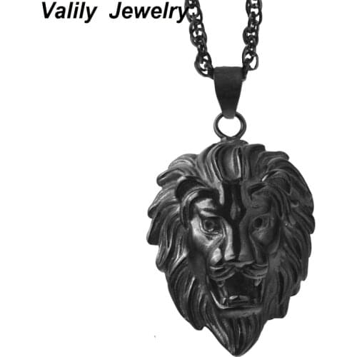 Black Mens Hip Hop Lion Head Pendant Necklace, Luxury Stainless Steel Male Jewelry Friendship Gift,Christmas gift