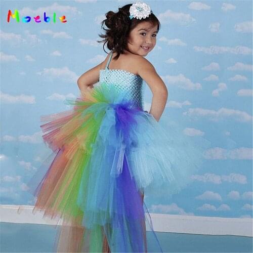 Fancy Rainbow Princess Unicorn Dress Girls Tutu Dress Children Halloween Costume Kids Party Dresses for Birthday Prom Dress
