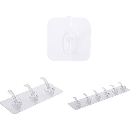 6 Hooks Transparent Strong Self Adhesive Door Wall Hangers Hooks Suction Heavy Load Rack Cup Sucker for Kitchen Bathroom