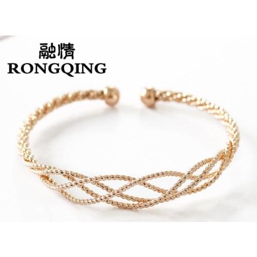 RONGQING 12pcs/lot Simple Twist Open Size Bracelet Fashion Metal Bracelets Bangles for Women