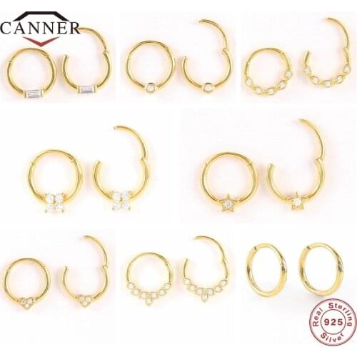 CANNER 100% 925 Sterling Silver CZ Crystal Zircon Nose Ring Cartilage Stud Earrings for Women Piercing Earring Jewelry Pendients