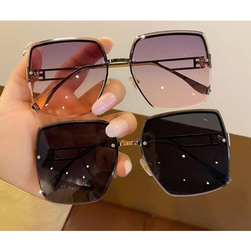 2021 New Fashion Square Oversized Sunglasses Women Vintage Luxury Rimless For Female Big Frame Gradient Mirror Metal De Sol