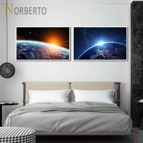 Modern Canvas Painting Posters Fantastic Planets Pictures Orange and Blue Light On The Moon for Home Rooms Gallery Wall Decorati