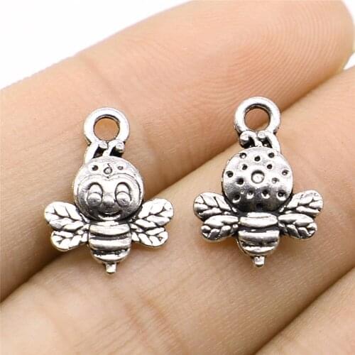 Tristana 20pcs 11x16mm Cute Little Bee Charms Pendant For Jewelry Making Antique Silver Color Alloy Charms