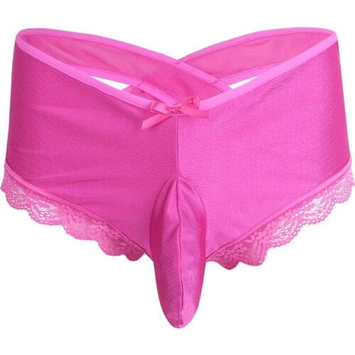 Sexy Men Low Rise Lingerie Panties Floral Lace Back Criss-cross Bikini Briefs with Bulge Pouch Sissy Exotic Underwear Nightwear