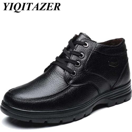 YIQITAZER 2017 New Arrival Ankle Boots Man Fur Shoes,Rubber Soles Lace up Non-slip Winter Snow Wool Fur Shoes Mens Boots Black