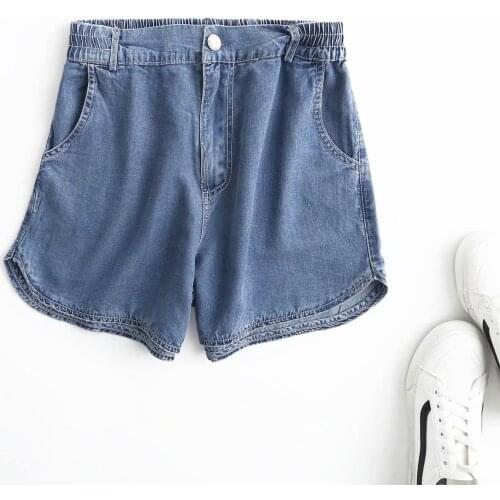 High waist women denim shorts elastic waist blue loose streetwear casual jeans shorts short Jeans summer beach shorts