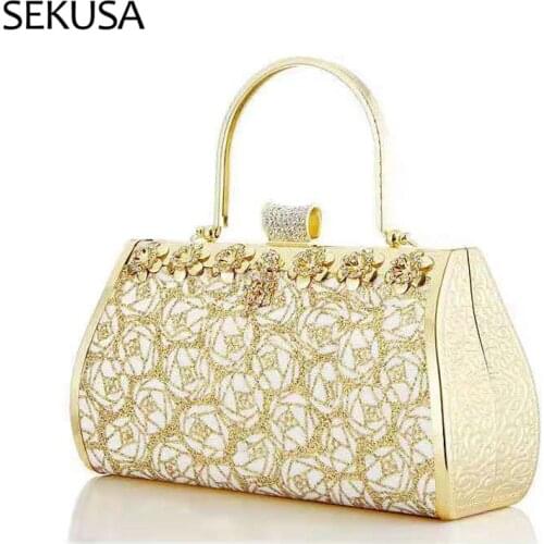 Heart Diamonds Women Handbags Metal Golden Chain Shoulder Day Clutch Bucket Wedding Bridal Evening Bags Holder