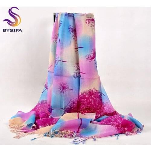 [BYSIFA] Dandelion Blue Pink Wool Scarves Shawl Women Fashion Elegant Autumn Winter Long Tassel Wool Cashmere Scarf Pashimina