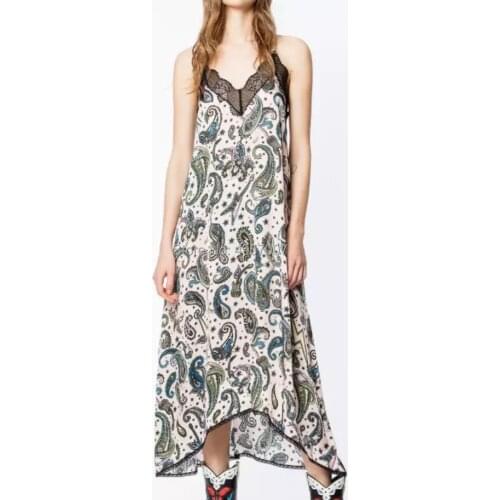 Women Lace Patchwork Viscose 100% Spaghetti Strap Dress - Elfbop Newest Ladies Thin Shoulder Strap Dress