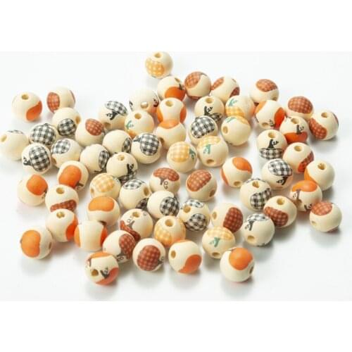 100pcs 16mm Halloween Wood Beads DIY Pumpkin Printed Pattern Wooden Ronud Beads Custom Fashion Crafts wooden beads