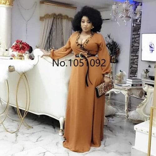2020 sexy leopard spliced deep v-neck womens long sleeve dress high waist fashion elegant party maxi dress