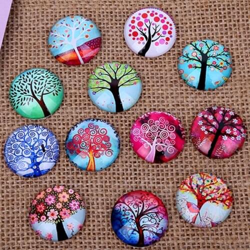 24pcs 12 14 16mm Tree of life pattern Round Handmade Photo Glass Cabochons Glass Dome Cover DIY Handmade Cabochon bead Settings
