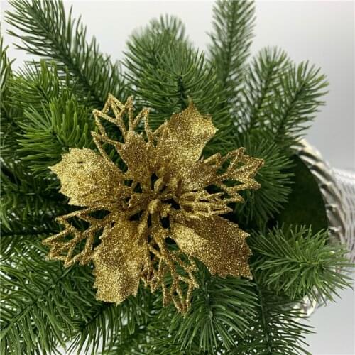 5pcs 9cm Glitter Artificial Christmas Flowers Christmas Tree Decorations for Home Fake Flowers Xmas Ornaments New Year Decor