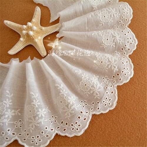 5 Yard / Lot New High Quality 11.5CM Cotton Cloth Lace Trim DIY Manual Embroidery Clothes Accessories White Lace Fabric