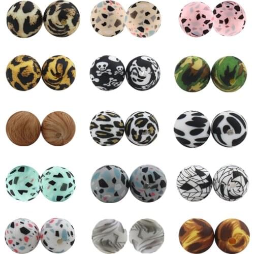 NEW BPA Free 50pcs Silicone Baby Teething Loose Beads Hexagon MickeyTeething Chew Beads 15mm Leopard Print Silicone Beads