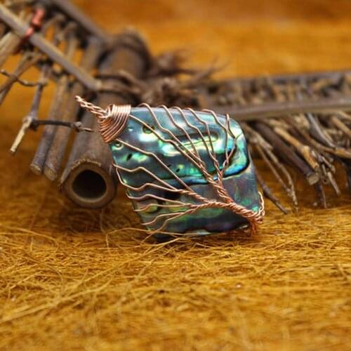 6pcs Women Hand-Made Tree of Life Necklace Pendants Natural Abalone Shell Pendant Chakra Meditation Pendulum Amulet