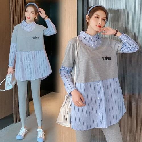 8836# Maternity Clothes Stylish Striped Sweety 2Pcs Maternity Dress Set Clothes for Pregnant Women Pregnant Women Suit