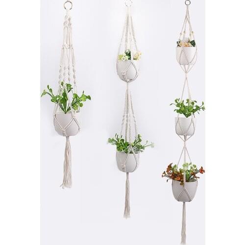 90/105cm Handmade Macrame Plant Hanger Vintage Cotton Linen Flowerpot Holder Indoor Wall Hanging Basket Boho Wedding Home Decor