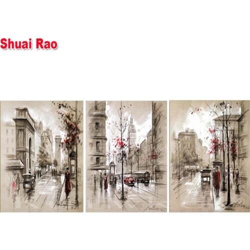 Abstract City Street triptych Diamond Painting Cross Stitch Kits Full Diamond Embroidery 5D DIY Full Diamond Mosaic Decor