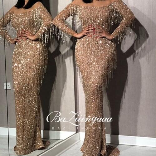 BAZIIINGAAA Luxury Ball Gown Long Woman Gown 2021 Sequins Evening Dresses Parties Robe de bal Plus Size Prom Party Gowns