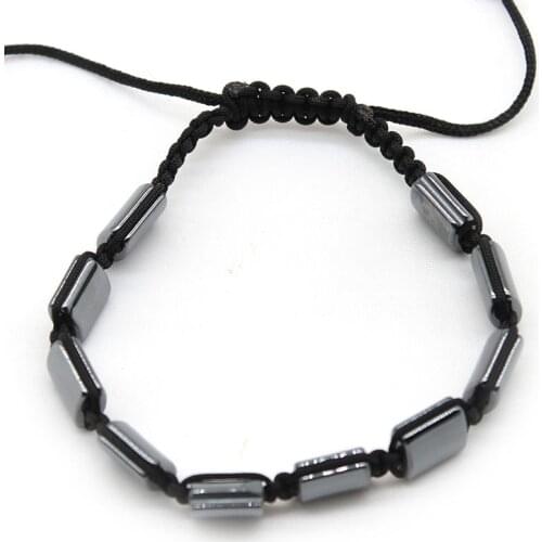 Natural Stone Hematite Bracelets Reiki Braided Bracelet Women Men Jewelry Healing Black Bead Handmade Adjustable String Rope