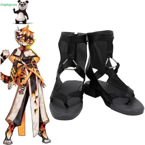 Arknights Waai Fu Black Shoes Cosplay Long Boots Leather Custom Made For Party Christmas Halloween