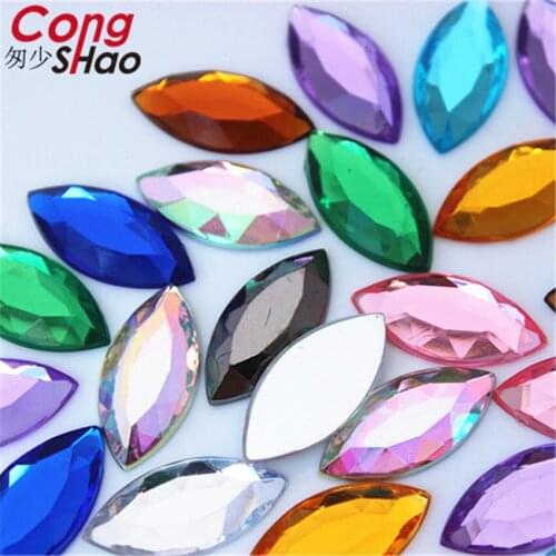 Cong Shao 100pcs 12*25mm Marquise Shape Acrylic Rhinestone Applique Stones And Crystal Flat Back Clothes Crafts Decoration YB718
